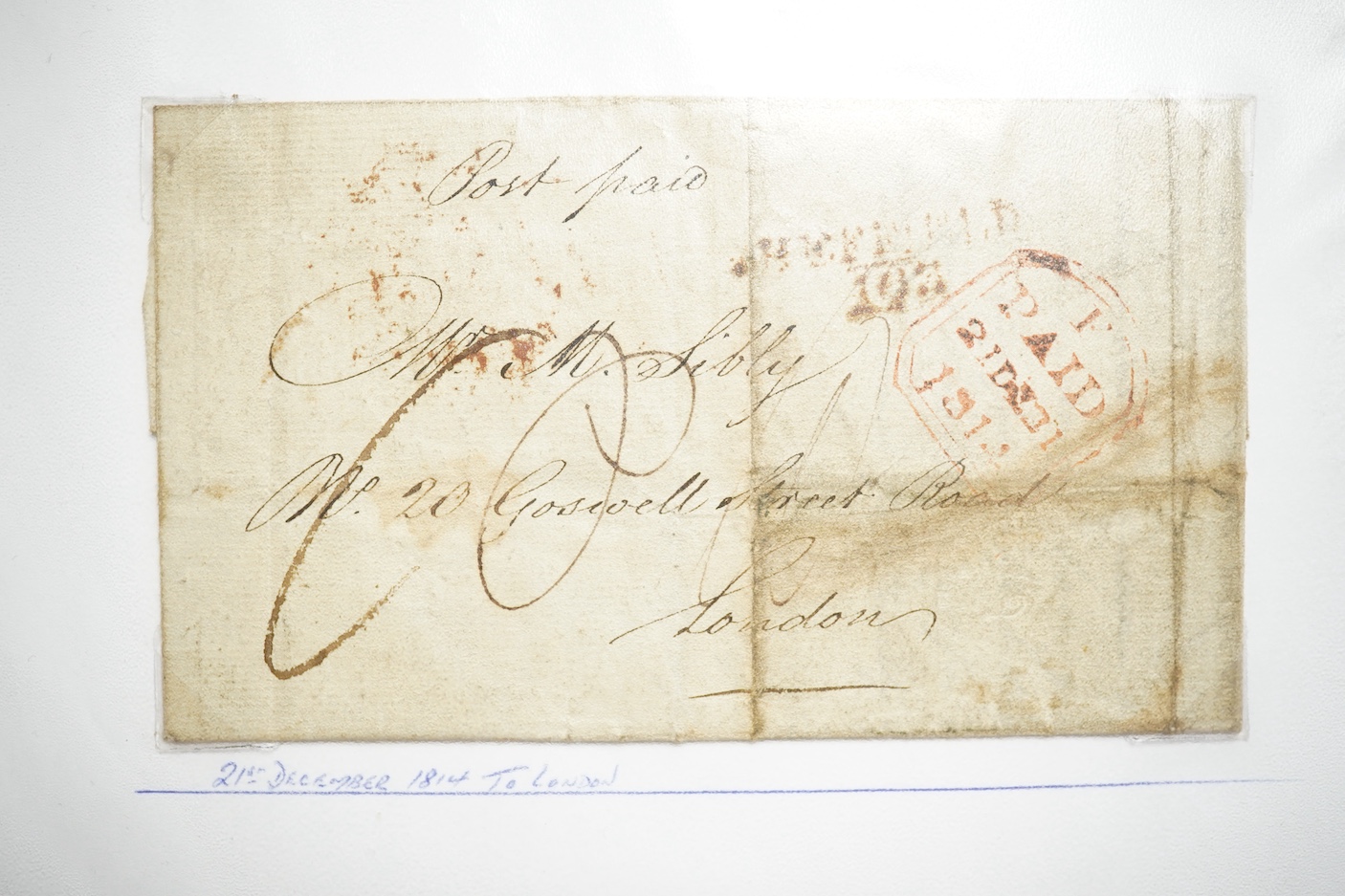 A collection of fifty early nineteenth century Georgian and Victorian franked postal covers, Victoria pre-paid ‘letter cards’ and post cards, railway Dividend Statement, Registered Letters, Fire Office statements, letter